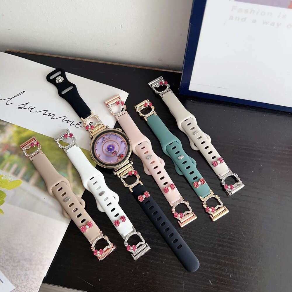 DHgargets Compatible with Apple 7 8 9 Hello Kitty Headband Silicone Strap Xiaomi 10 Huawei Fit4 GT5 Decorative Wristband