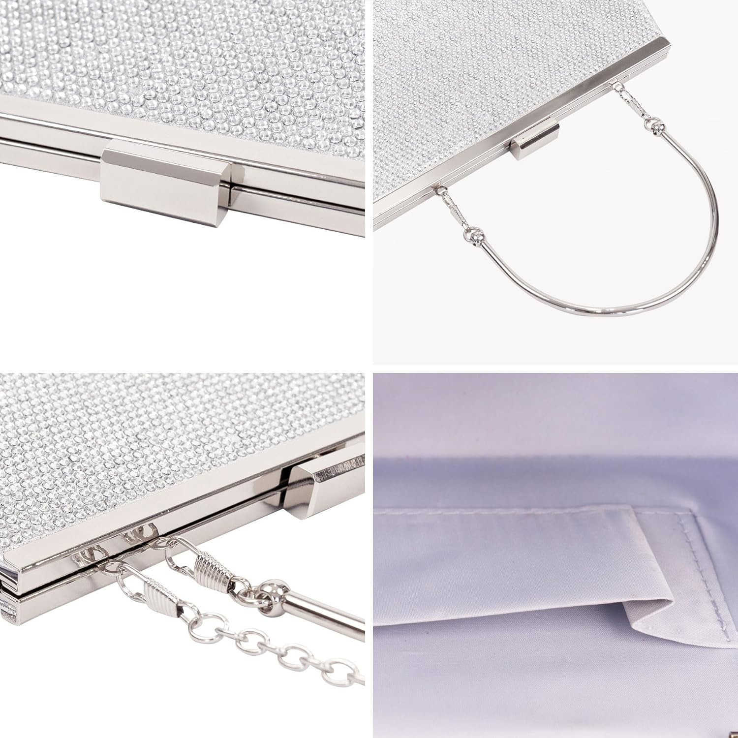 Womens Evening Handbags Sparkly TopHandle Rhinestone Purse wChain Fashion Diamond Silver Clutch Cross Body Bag for Prom Party Wedding Cocktail Date Fo
