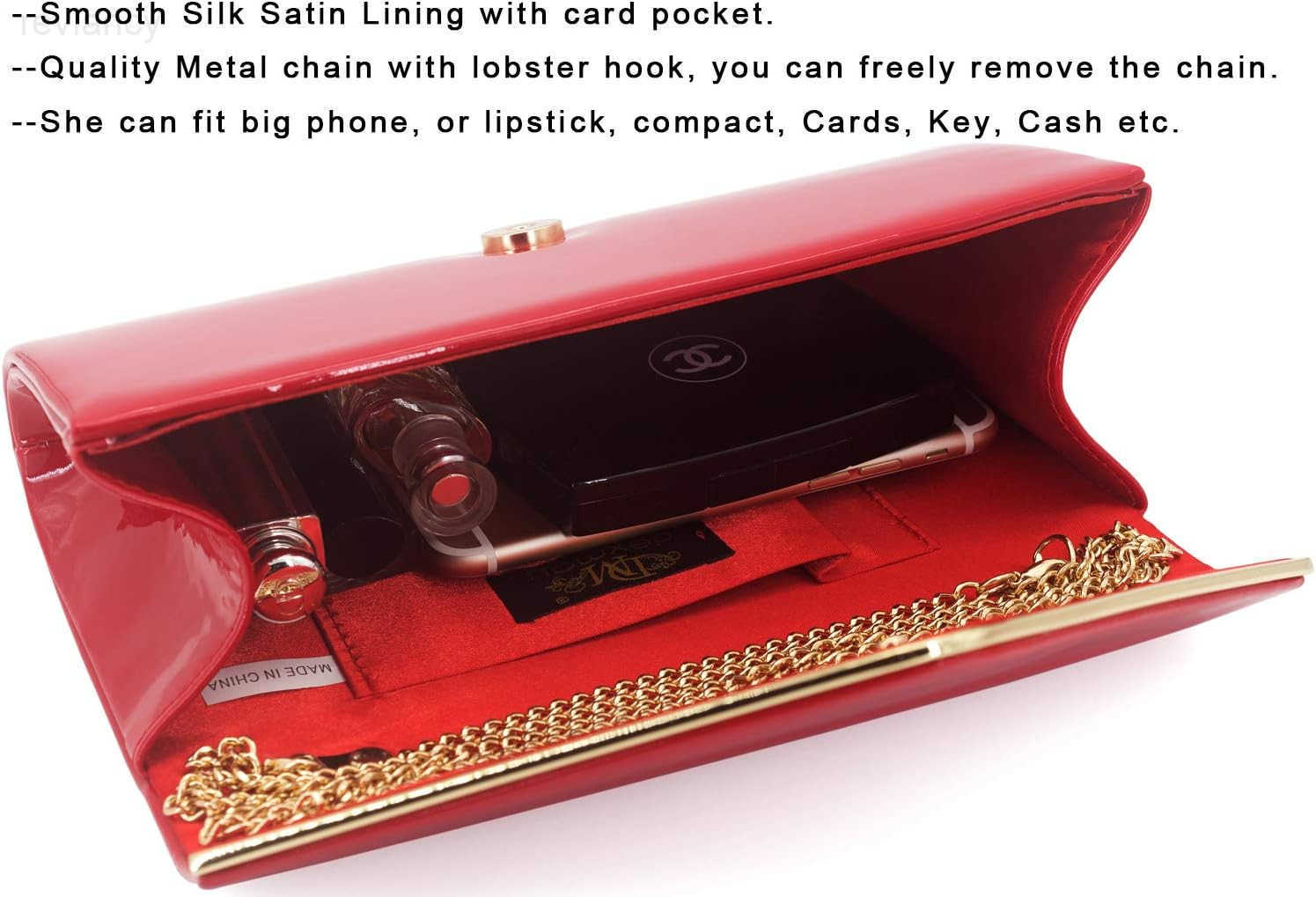 Envelope Clutch Purse for Women Shiny Patent Leather Foldover Evening Bag Formal HandbagW250908