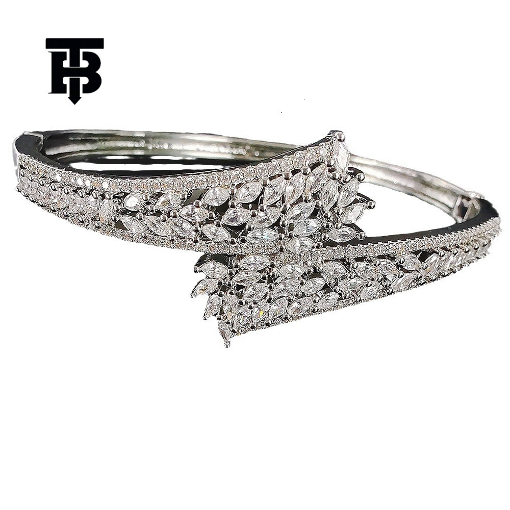 TB BHULAMTE Designer Luxury New Zircon Leaf High-end Fashion Open Bracelet Simple And Elegant Daily Commute Versatile Style S8258 Fashion Jewelry