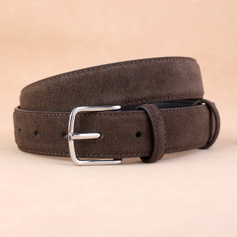 Sude Belt Cowskin Genuine Leather For Man And Lady With Oxford Fabric Strap Genuine Leather Pin Buckle Blue Gray Belts 250903