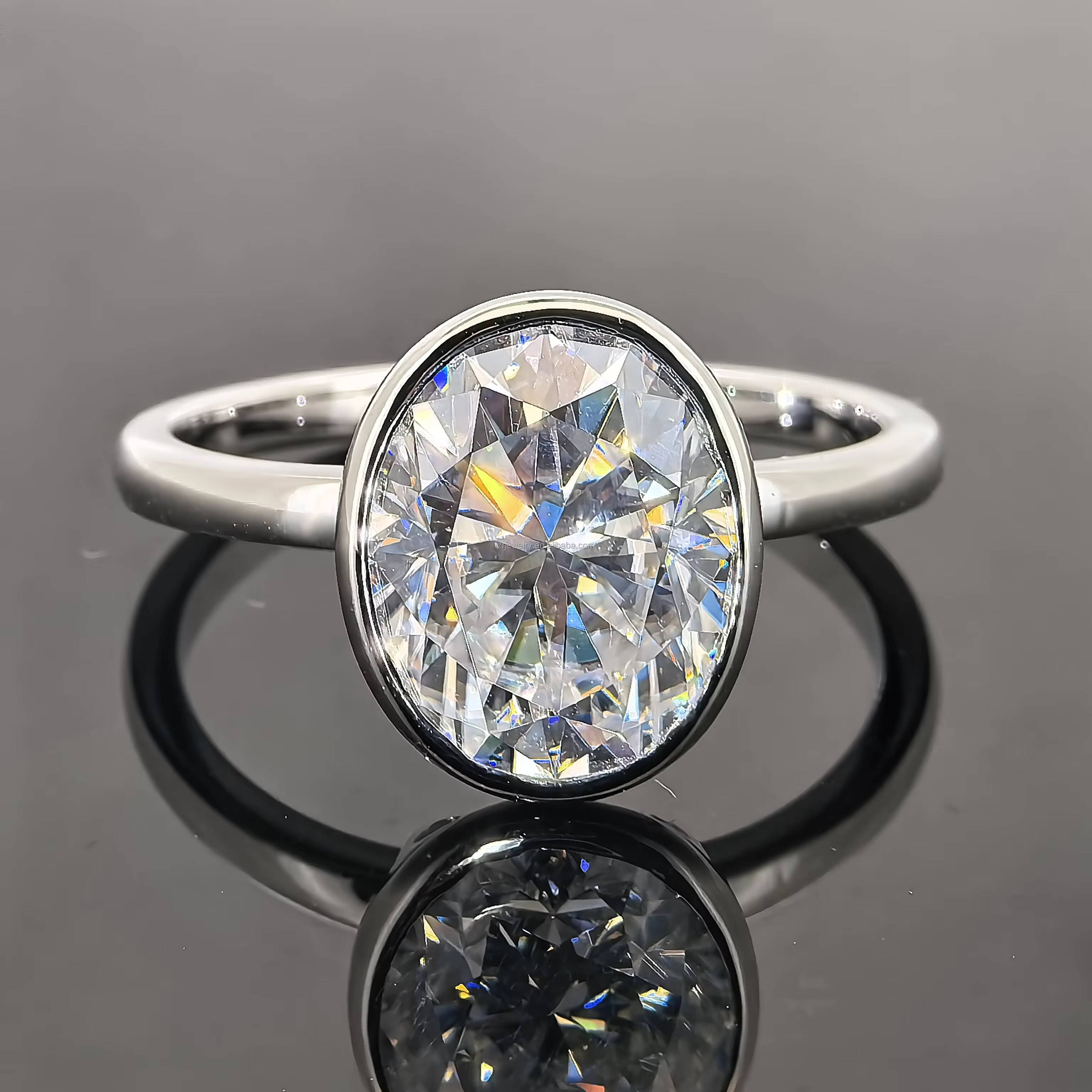 Bezel 5ct Oval Moissanite Solitaire Rings 1ct 2ct S925 Sterling Silver Gold Plated Minimal Bezel Signet Moissanite Ring Men