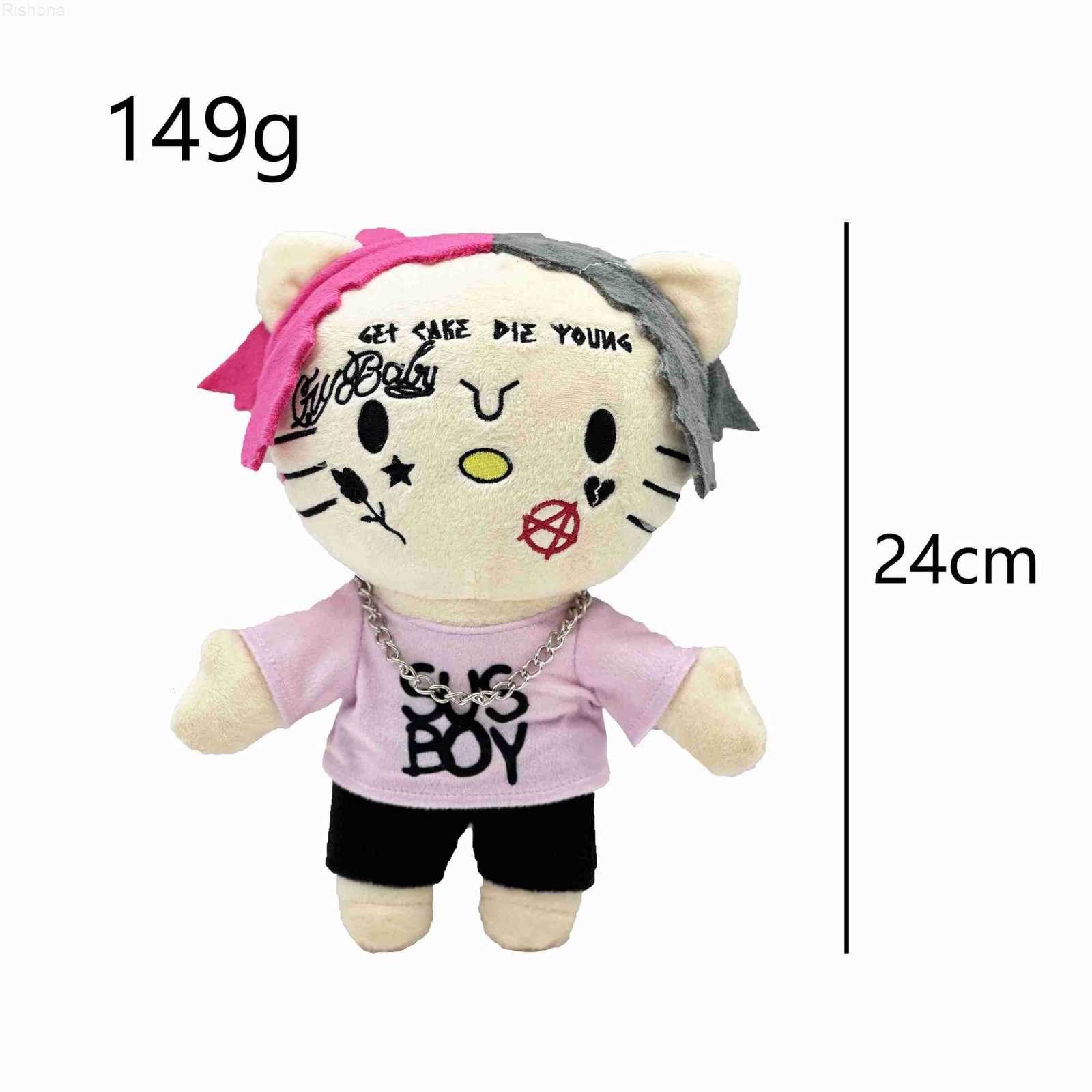 Sanrio LIL PEEP Hello Kitty Plush Anime Doll with Pink Clothes Necklace Stuffed Soft Plush Toys Fans Collect Gifts L250908
