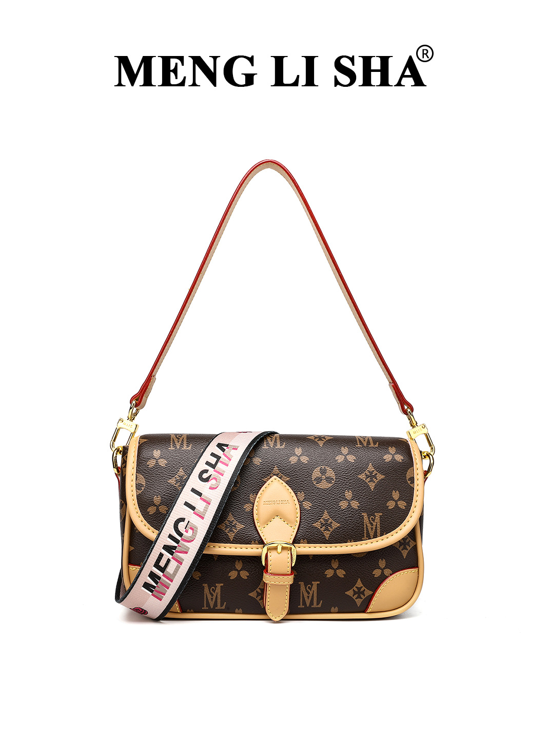 Old flower one shoulder cross body small square high sense fashion messenger hand carry baguette horn bag female