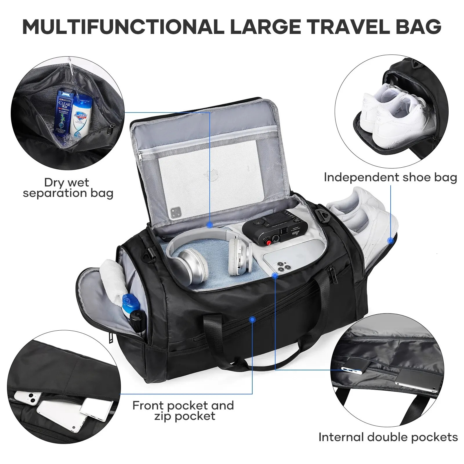 Likros Sports Gym Bag Travel Duffel with Shoes Compartment for Men Women 40L Lightweight Foldable Workout 250908