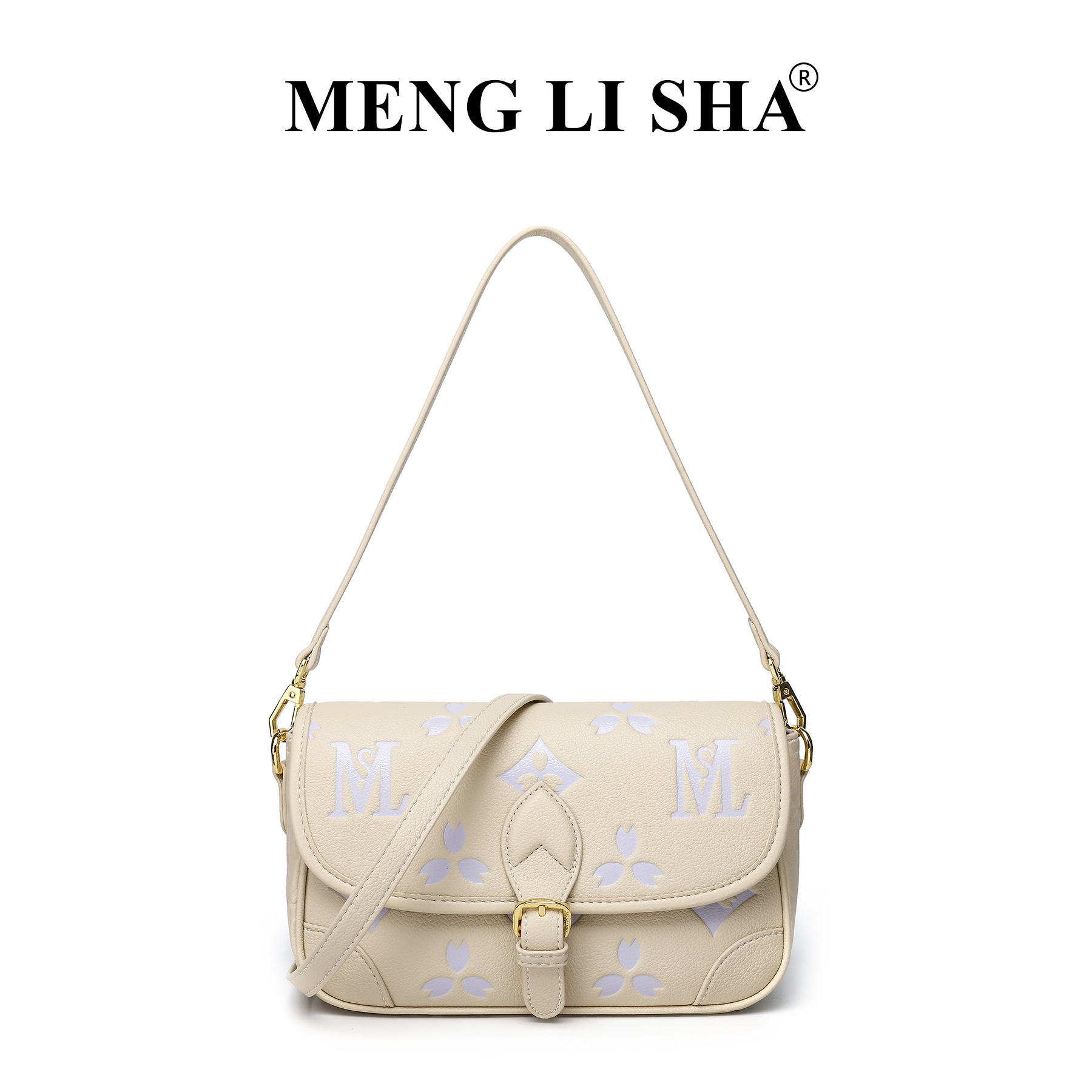 Old flower one shoulder cross body small square high sense fashion messenger hand carry baguette horn bag female