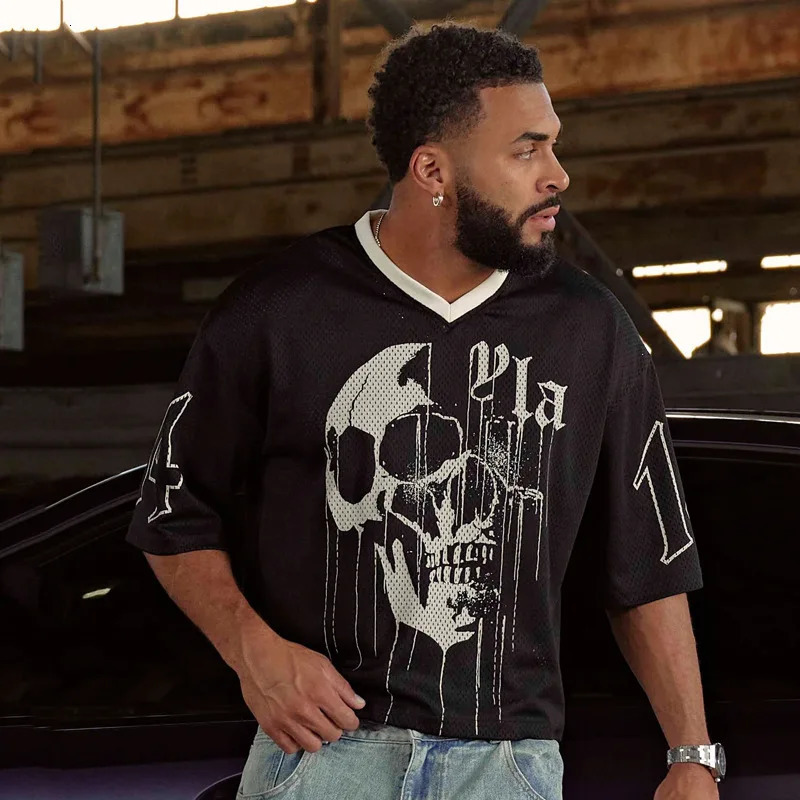 Summer YA Trendy Super Large Tshirt Men Sports Fitness Quick drying Breathable Mesh Printed Short Sleeve Top 250908