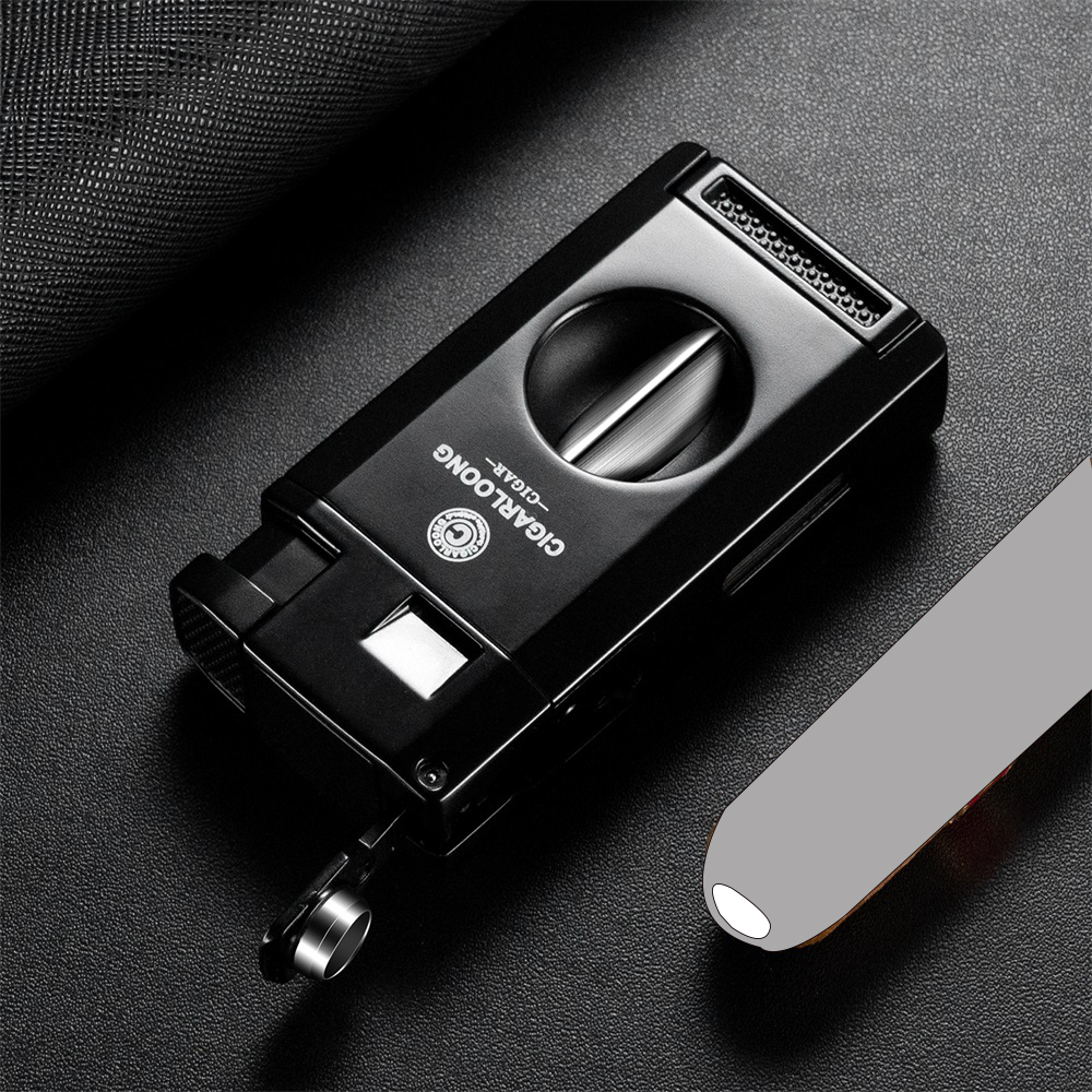 3 IN 1 Multi-functional Cigar Lighter Windproof Flame Inflatable Portable Travel V-Cutter Puncher Smoking Accessories Gift Box CLB-23LP1 W260202