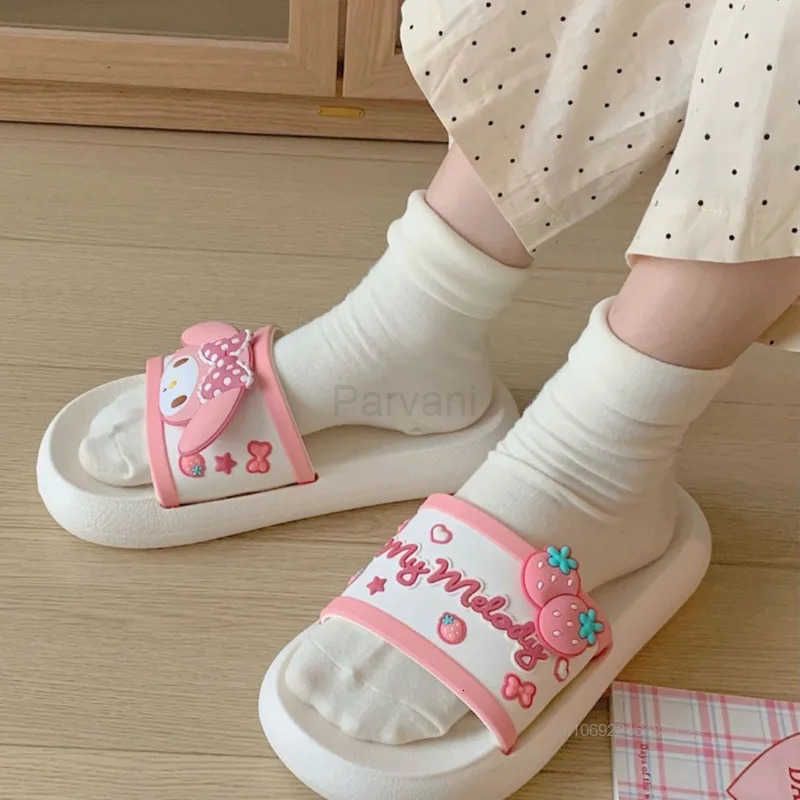 Sanrio Sanrio My Melody Cinnamoroll Hello Kitty Kuromi Slippers Womens Summer Non Slip Thick Sole Slippers Y2K Cute Girl Home Slippers L250909