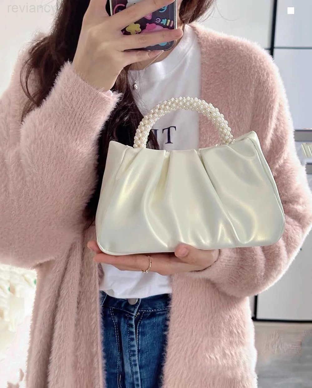 Evening Purse Women Small Pearl Handbags Soft Leather Ruched Bag Wedding Bridal Clutch Party Prom Crossbody PursesW250908