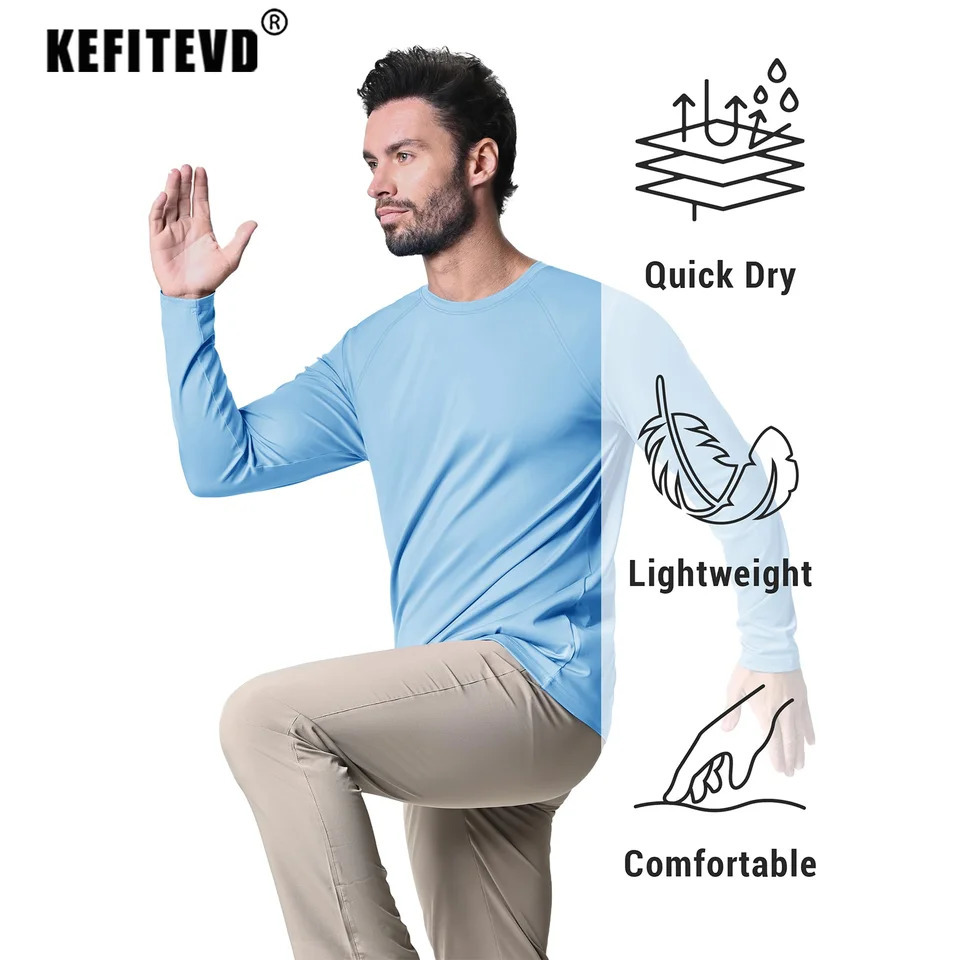 KEFITEVD Mens UV Sun Protection UPF 50 T Shirts Long Sleeve Rash Guard Workout Quick Dry for Hiking Fishing Swimming 250908