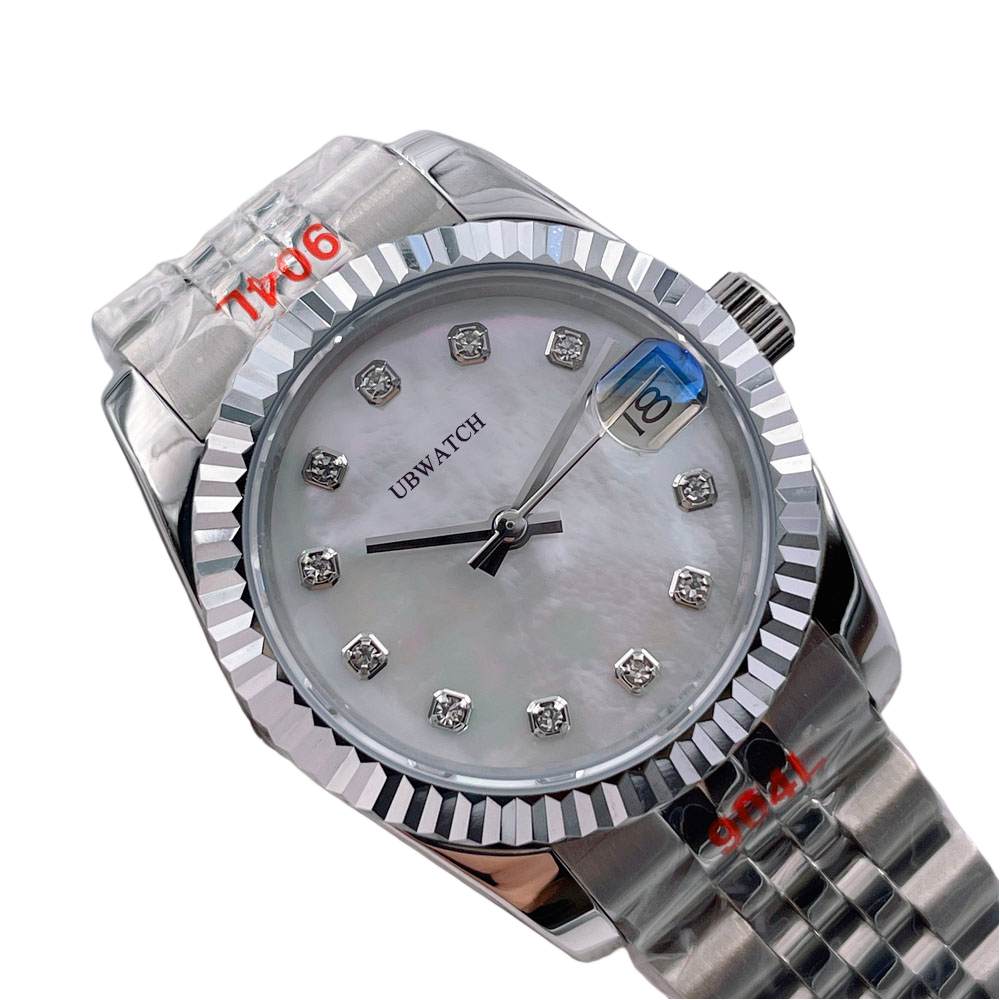 ST9 Automatic Sapphire Glass 31MM Womens Wristwatches Colorful Mother Pearl Dial Diamond Marker Fluted Bezel Light Luxury Ladies Watch