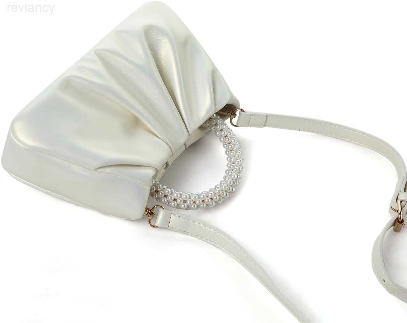 Evening Purse Women Small Pearl Handbags Soft Leather Ruched Bag Wedding Bridal Clutch Party Prom Crossbody PursesW250908