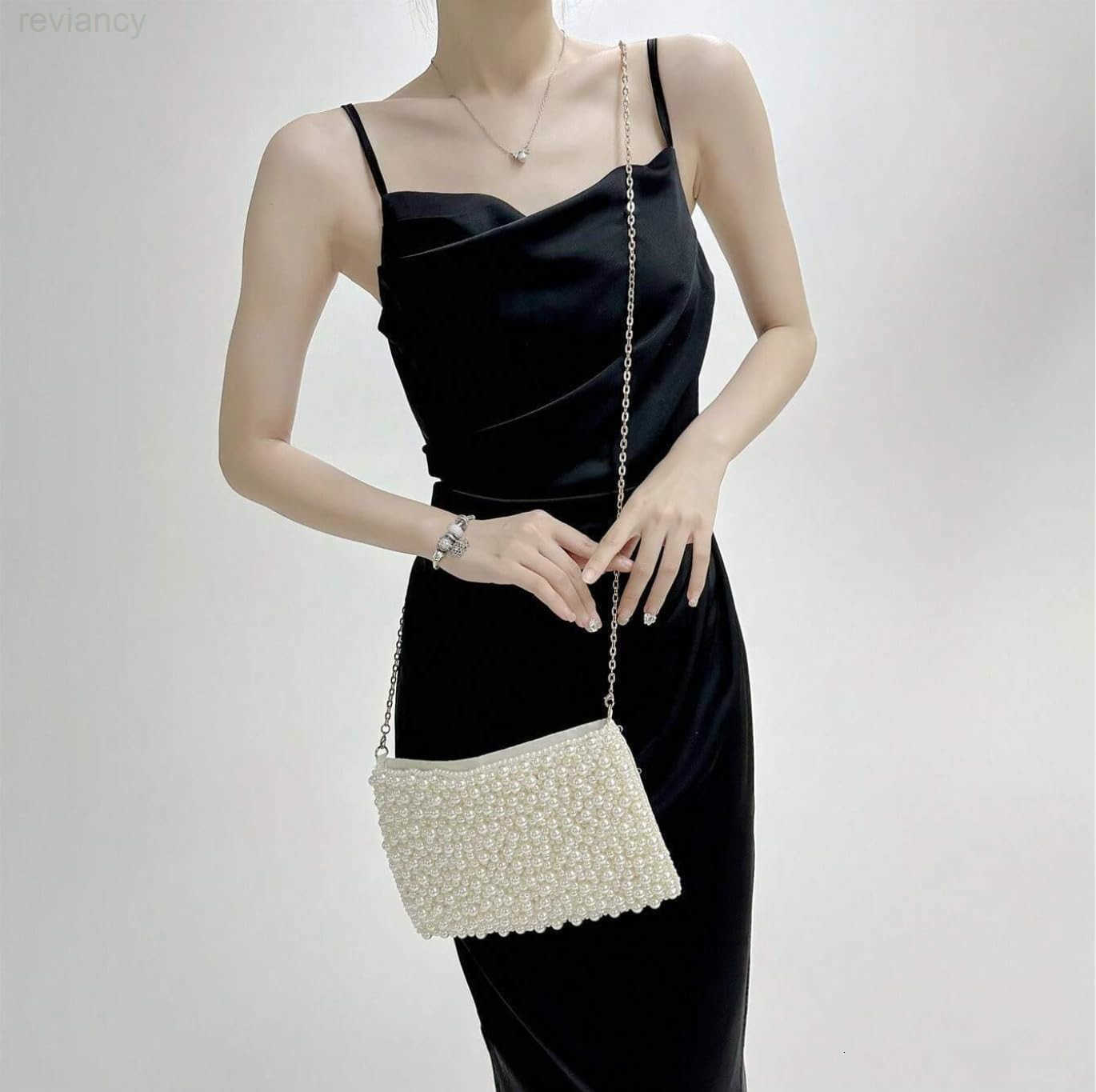 Pearl Purses with Chain Glitter Crossbody Beaded Evening Shoulder Bag Sparkly Handbags for WomenW250908