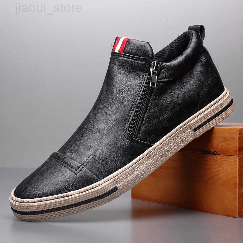 Slip on Mens Chelsea Boots Spring Fashion HighTop Sneaker Shoes British Allmatch Casual Leather Shoes WearResistant Shoe M250908