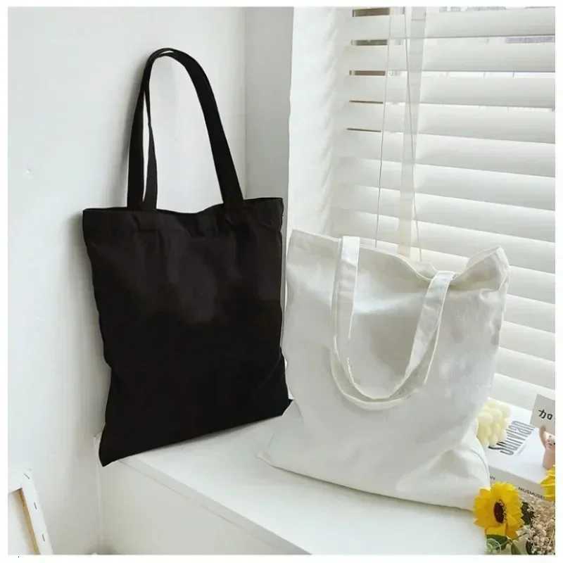 DIY Shoulder Bag Large Capacity Black White Canvas Shoulder Tote Bag Folding Eco Cotton Handbag Reusable Shopping Bag R250908