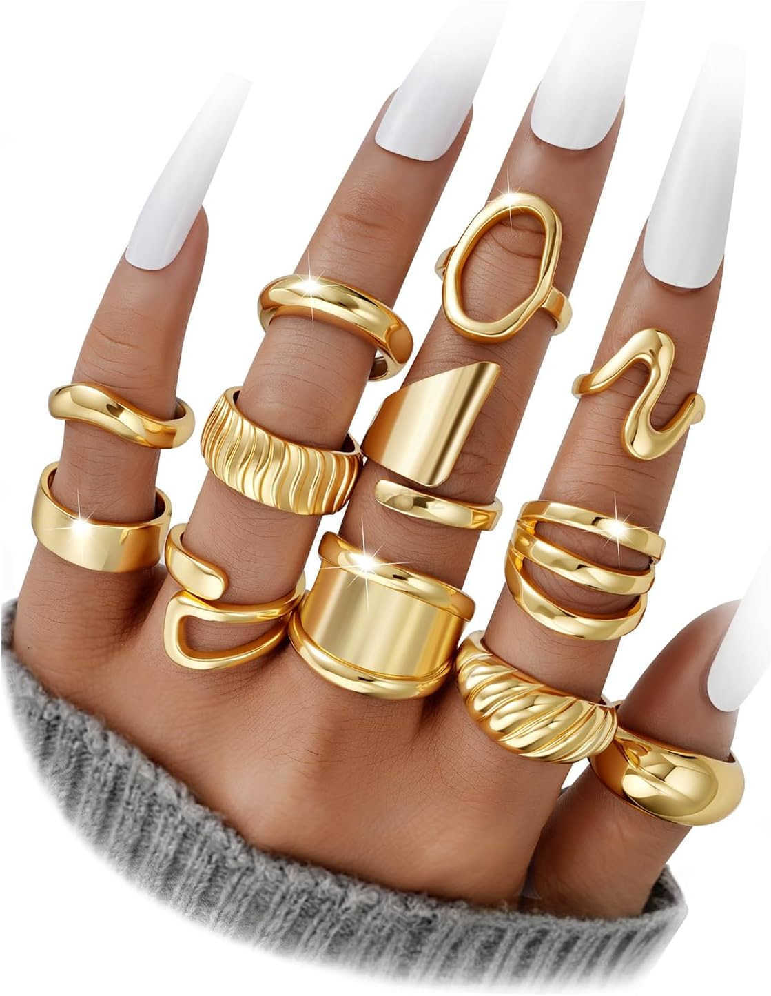 12 PCS Chunky Gold Stackable Rings for Women Non Tarnish 18K Gold Plated Statement Open Stacking Rings Knuckle Band Ring Set Y260117