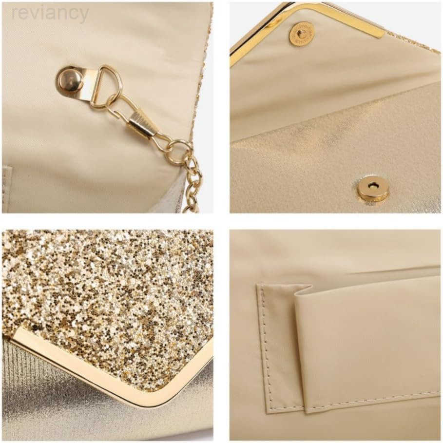Women Evening Bags Formal Clutch Purses for Wedding Party Prom Handbags with Shoulder Strap and Glitter FlapW250907