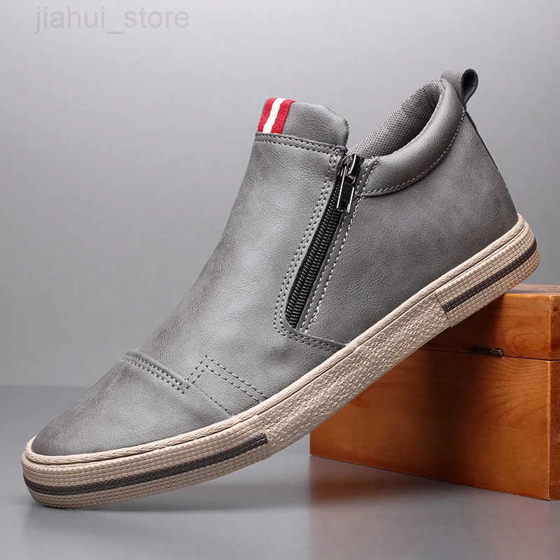 Slip on Mens Chelsea Boots Spring Fashion HighTop Sneaker Shoes British Allmatch Casual Leather Shoes WearResistant Shoe M250908