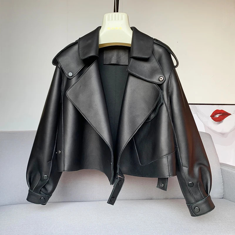 Sheepskin Coat For Women Leather Jacket Winter Spring Moto Biker Genuine Top Quality Black 250908