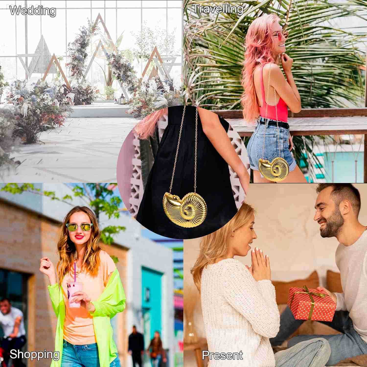 ConchShell Shoulder Handbag Novelty Chain Strap Purse Acrylic Fashion Crossbody Evening Bag Clutch for Women GirlW250908