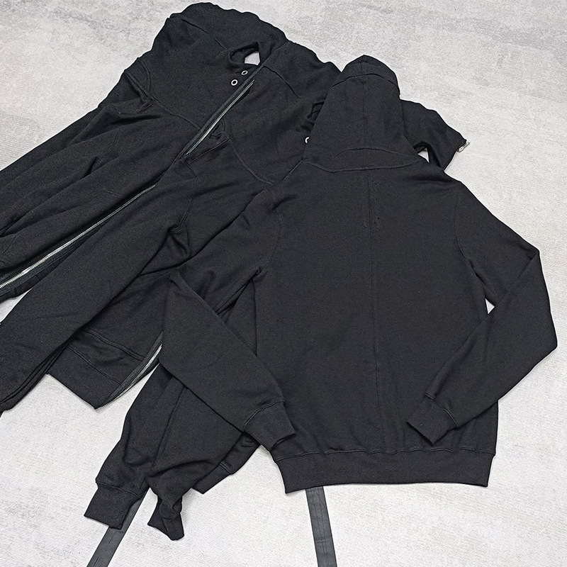 Men's Designer Hoodies High Street Fashion Hooded Sweatshirts Hole Design Zip Up Black Solid Clothing