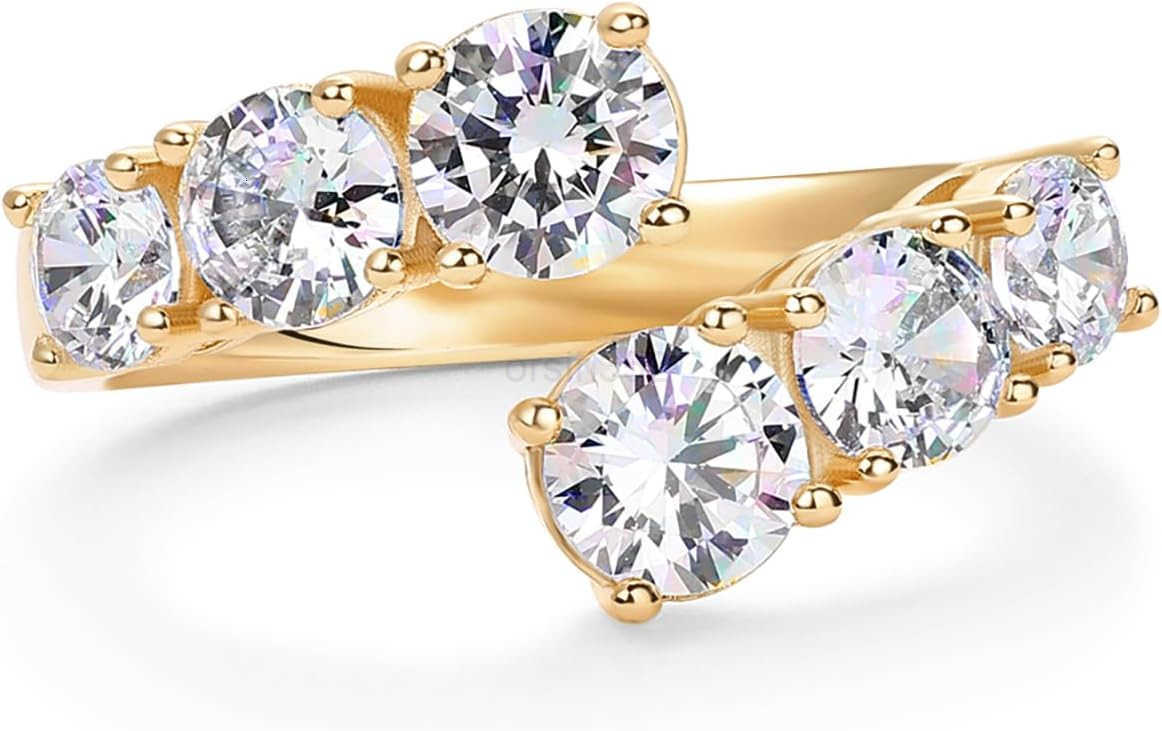 14K Gold Plated Cubic Zirconia Crossover Chunky Eternity Ring for Women Open Twist Stackable Bands CZ Statement RingsW250908