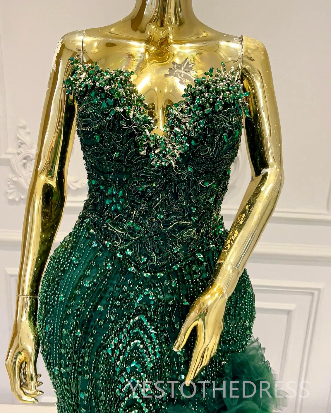 2025 Mermaid Emerald Green Prom Dresses For Black Women V Neck Robe De Mariee Formal Gowns Illusion Beaded Lace Side Split Birthday Second Reception G