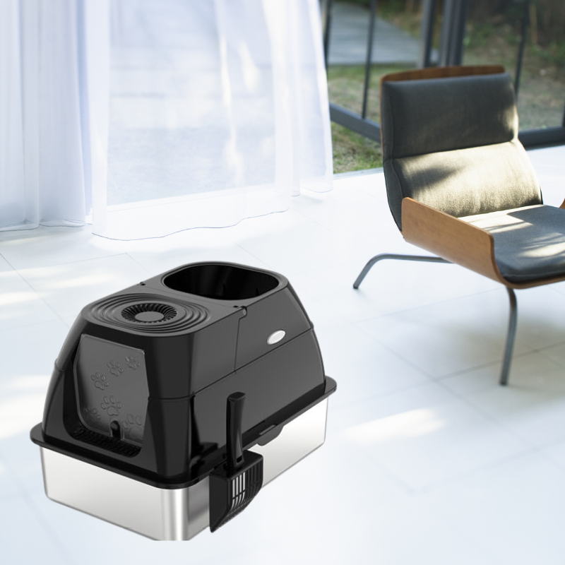 Fully enclosed stainless steel cat litter box oversized cat toilet pet supplies with activated carbon pack for deodorization Including shovel - JY-U