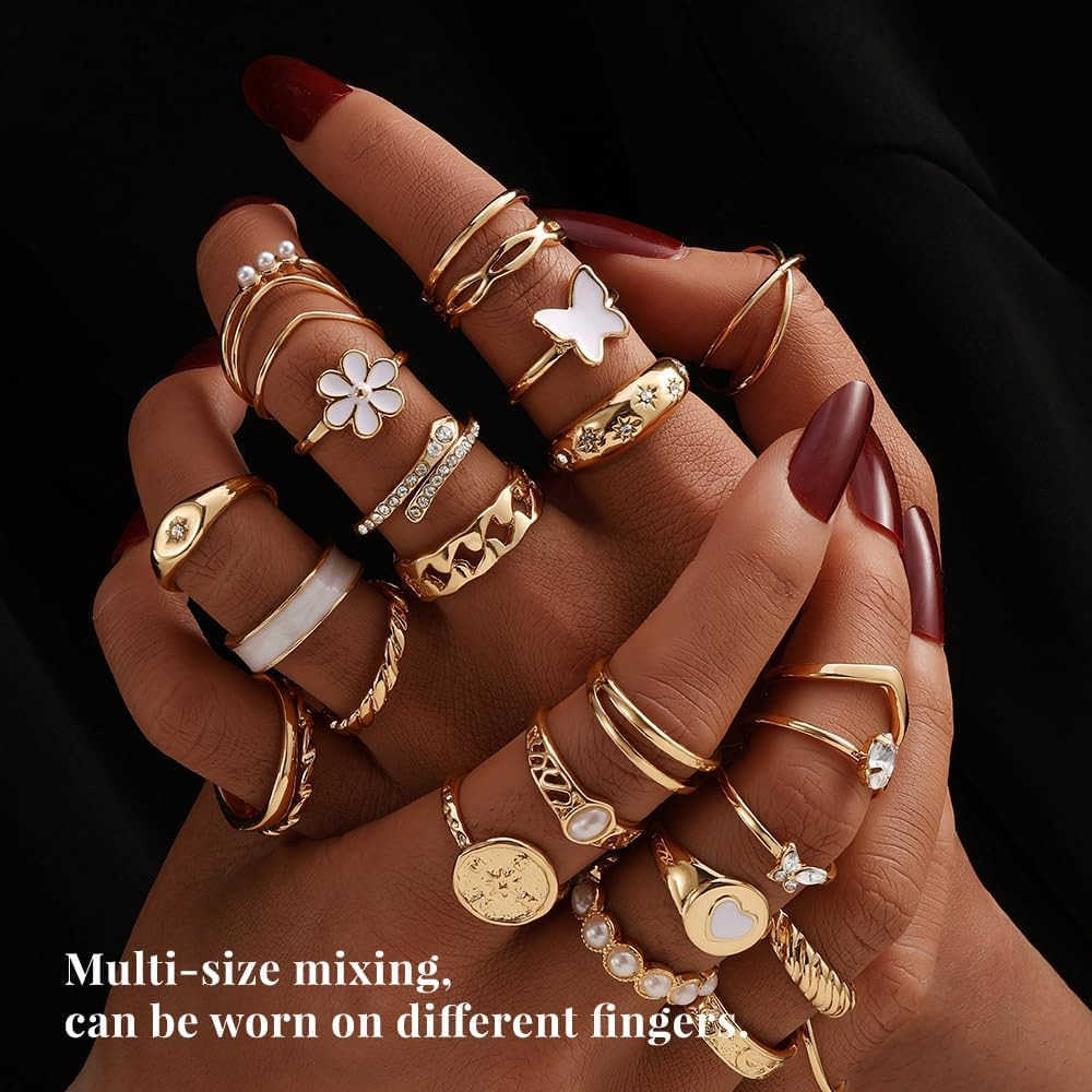 Gold Knuckle Rings Set for Women Dainty Simple Trendy Cute Stackable Finger Rings Pack Perfect for Stacking Layering on Thumb and Knuckle Mixed Size J