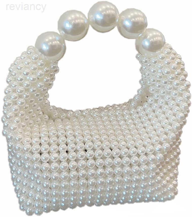 Women Handmade Pearl Beaded Clutch Bucket Evening Handbag Acrylic Pearl Purse for Party WeddingW250908