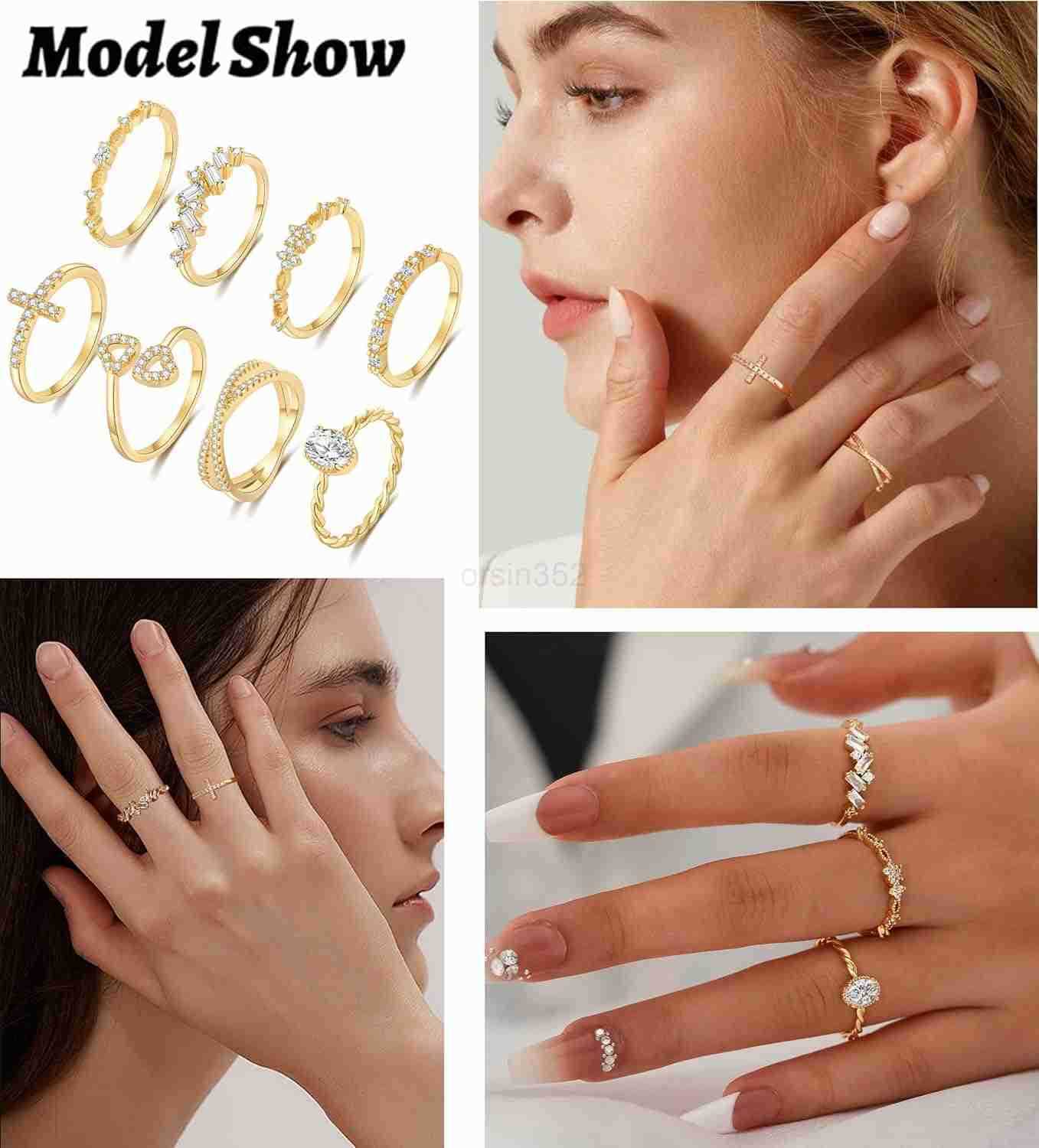 Gold Silver Rings For Women Non Tarnish Gold Plated Stackable Rings Wedding Engagement Bands Dainty 14K Gold Ring Simple Trendy Cubic Zirconia Thumb S