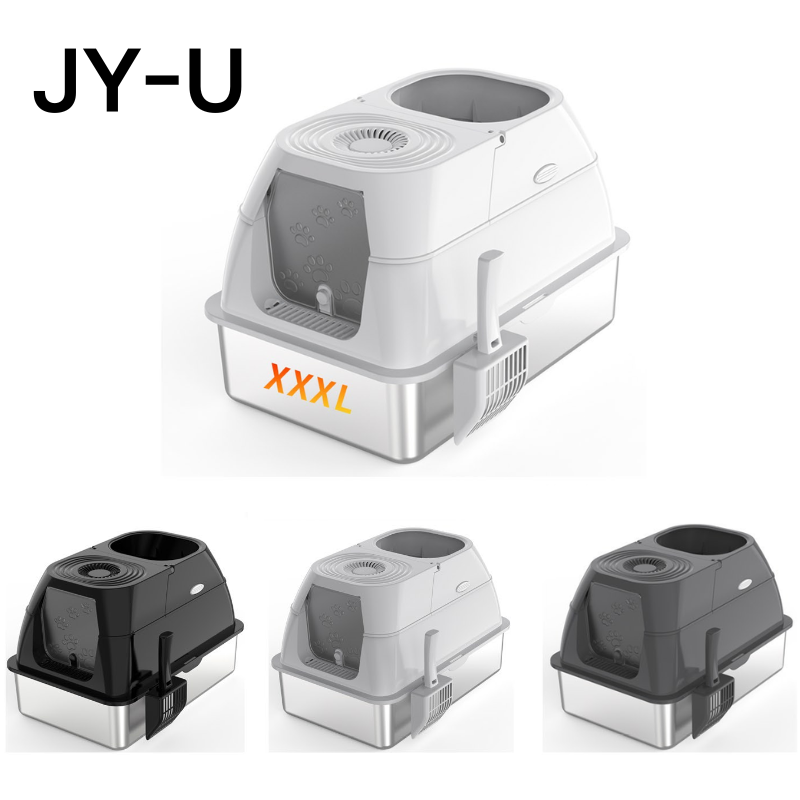 Fully enclosed stainless steel cat litter box oversized cat toilet pet supplies with activated carbon pack for deodorization Including shovel - JY-U