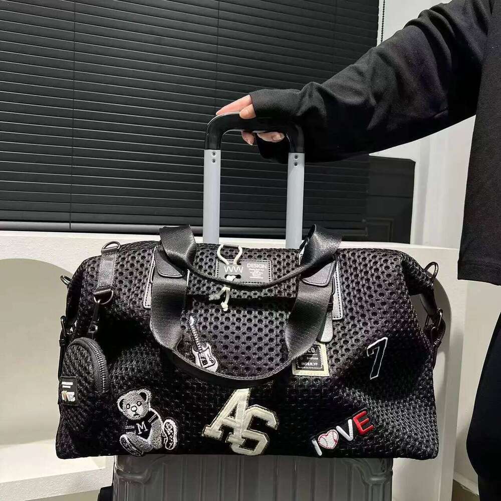 Fashionable Women's Mesh Nylon Adhesive Tote Large Capacity Splicing Shoulder Bag, Short Distance Travel Casual Handbag