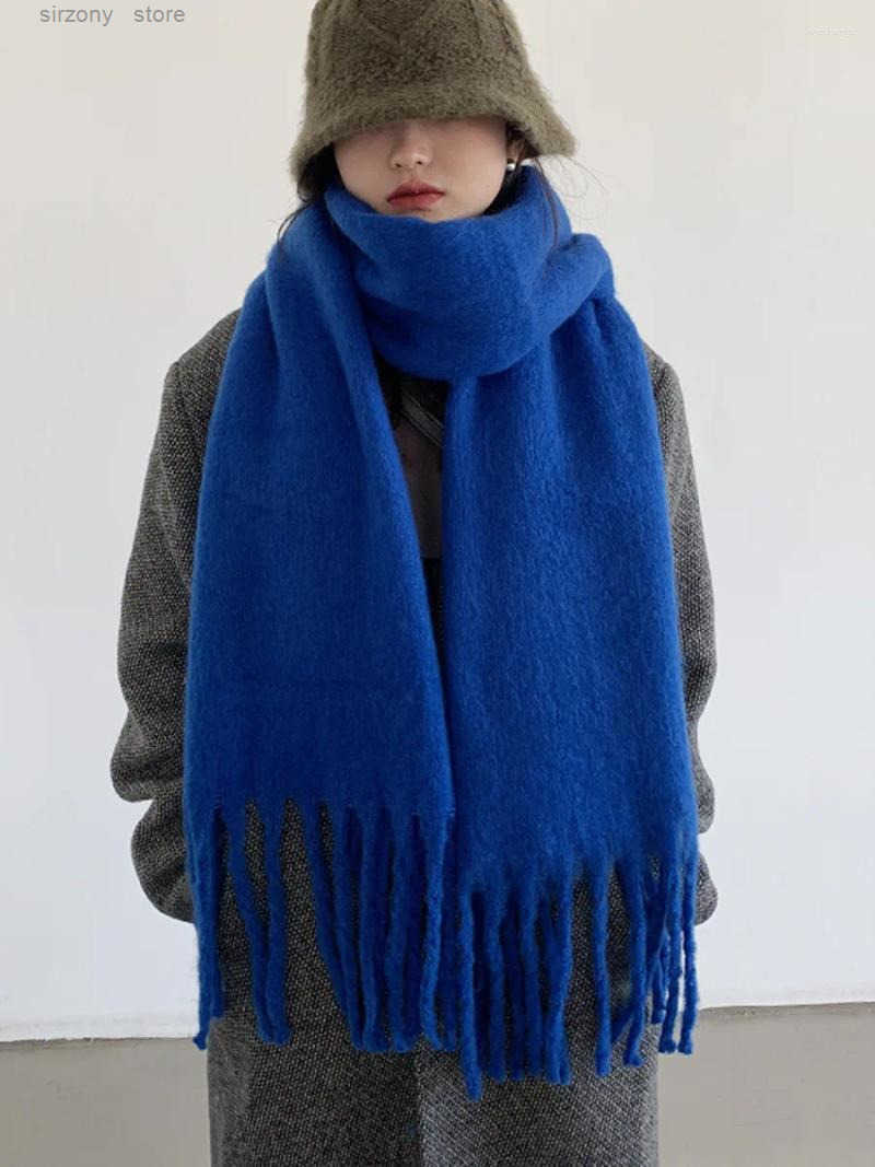 Mohair Tassel Scarf Klein Blue Korean Neck Scarf for Women Warm Winter Shawl Z250908