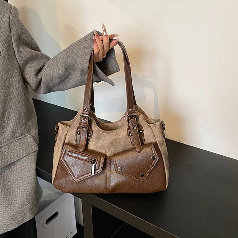 Retro Style Handbag Fashionable Simple Personalized design Women's Shoulder Bag Autumn New Item Rock Pattern Designer Bag Women's Handbag