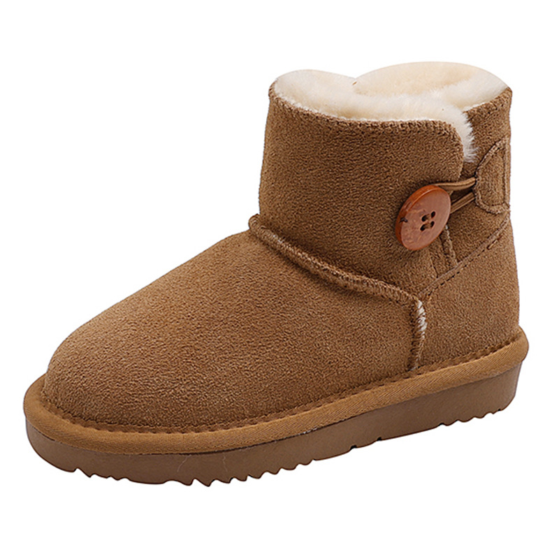Free Shipping 2025 New Kids Genuine Leather Snow Boots Single Buckle Design Winter Thermal Thickened Anti-Slip Fleece Lined Booties for Boys Girls EU 