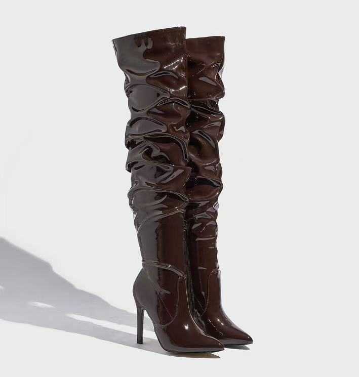 Boots autumn and winter style high-heeled long tube boots, high tube women's boots, folded and stacked over the knee boots