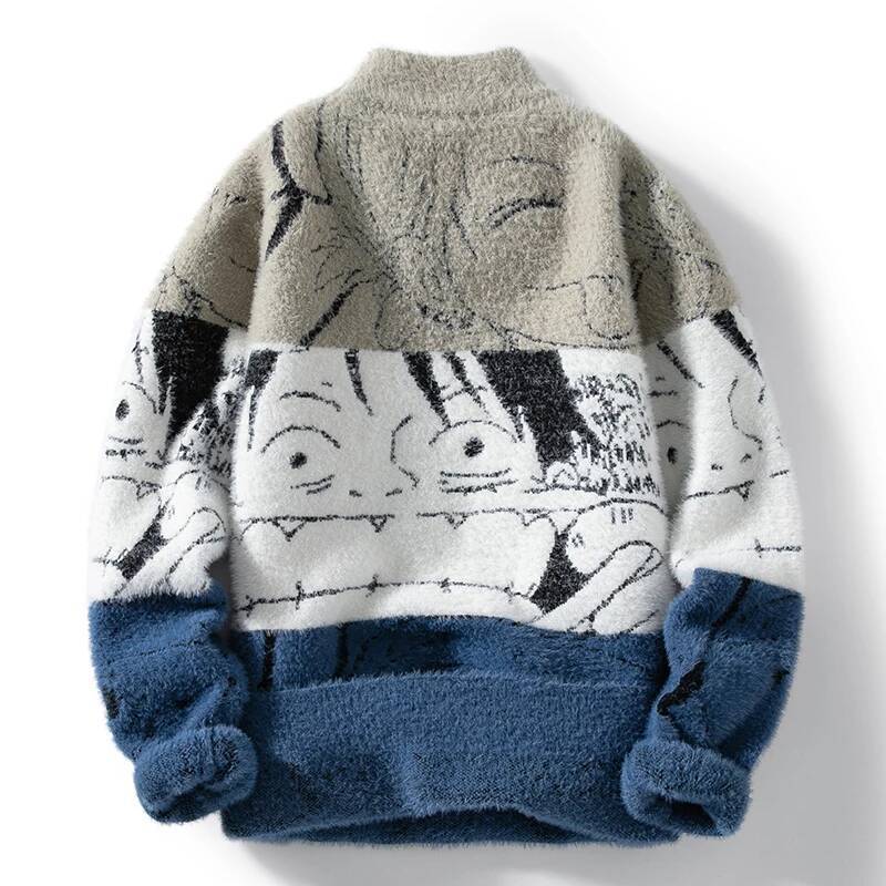 2025 trendy mink plush trend thick round neck sweater with loose printed patches, fashionable new autumn and winter designer clothing