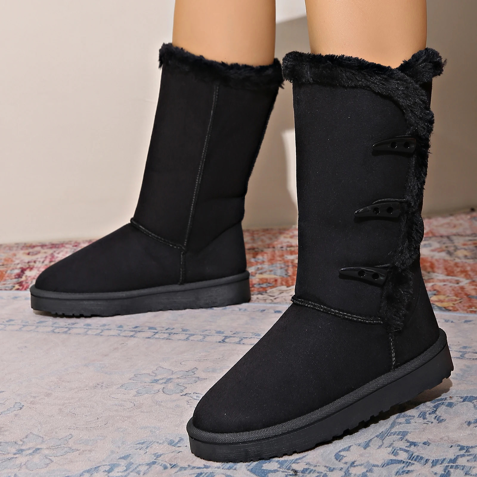 Ladies snow boots classic style with fur insulation and horn buttons highcalf boots 250903 - view 7