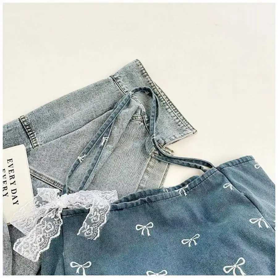 Cowboy canvas bag ladies bow sweet and versatile tote bag large capacity casual shoulder bag R250908