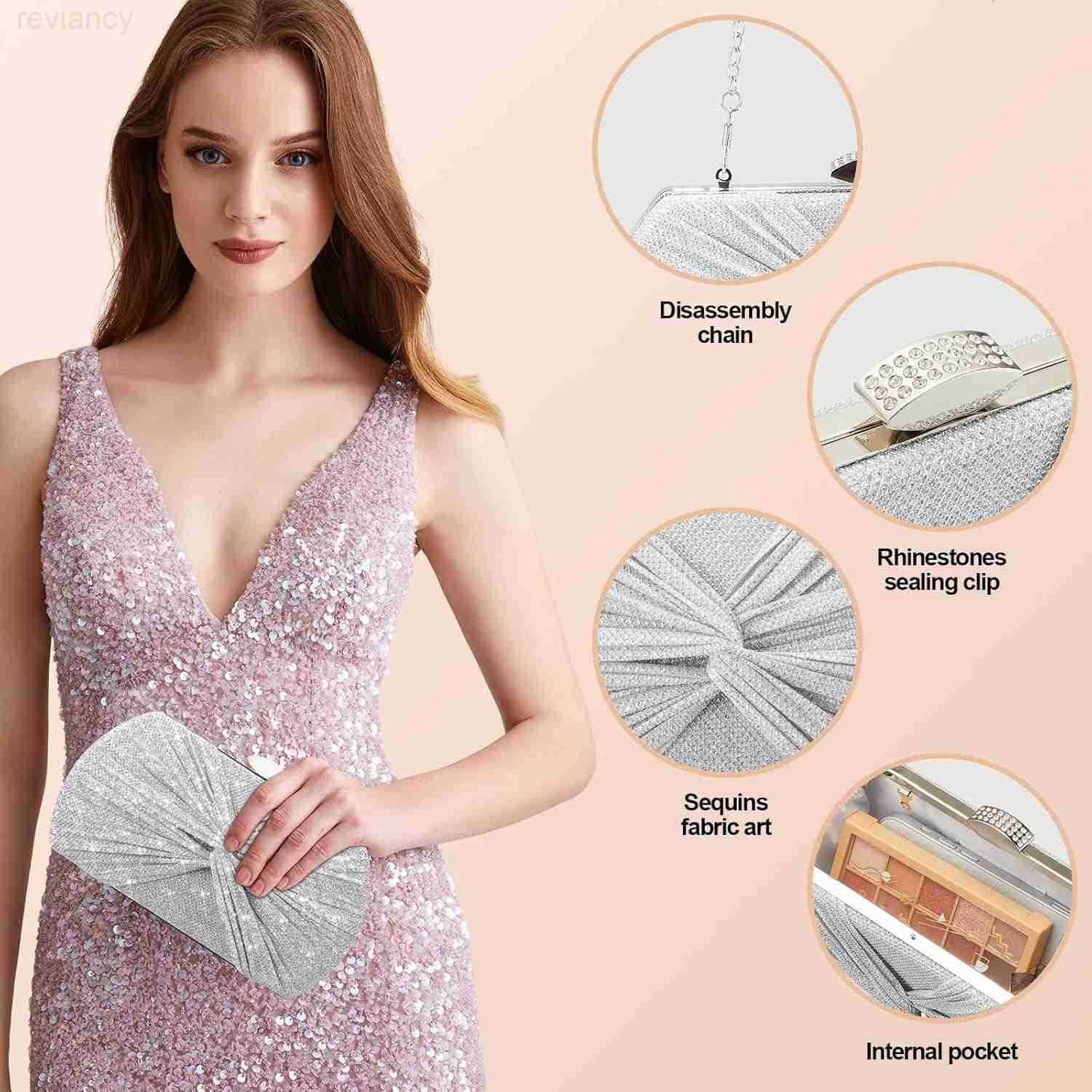 Clutch Purses for Women Wedding Evening Glitter Sparkly Handbags Party Purses for Women with Detachable ChainW250908