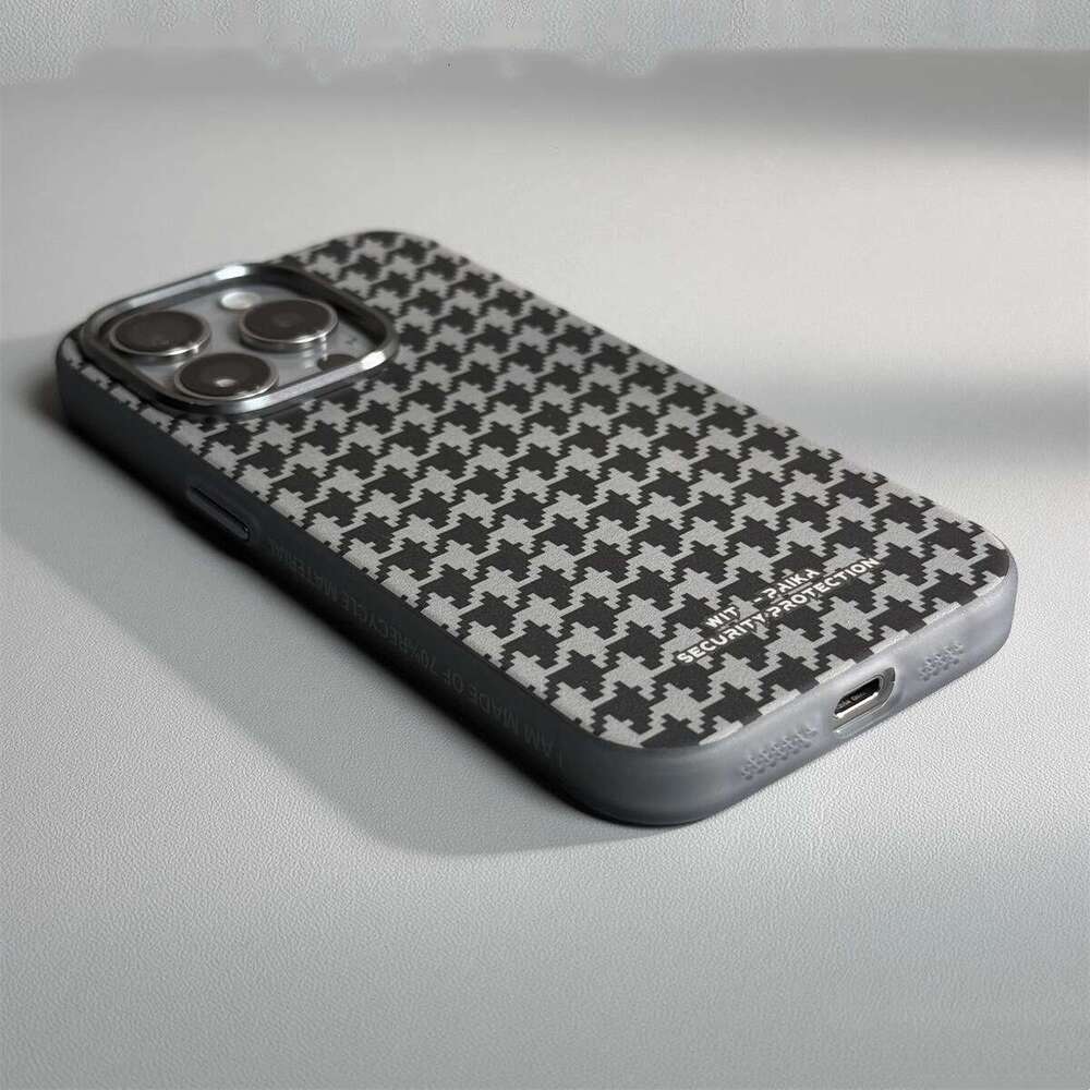DHgargets Compatible iPhone 16 Pro Max Case Houndstooth Texture Skin Feel PC Magnetic Apple 14 Shockproof Protective Cover 15