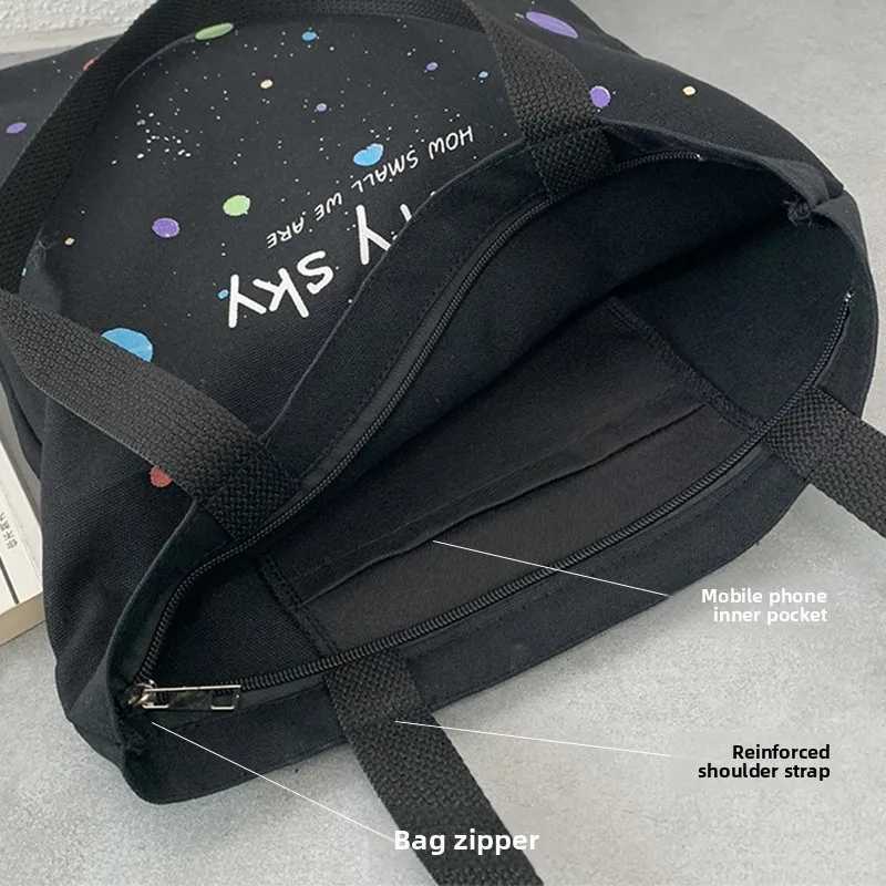 Fashionable Letters Canvas Tote Bag Female Stylish Handbag Shoulder Bag with Zipper Opening Large Capacity Student School Bags R250908