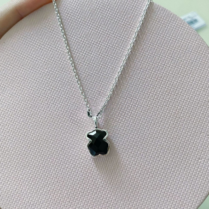 S925 sterling silver white black agate little bear classic designer pendant necklace choker for women girls small bears short chain chokers necklaces jewelry