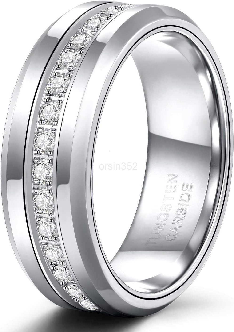 6mm 8mm Mens Tungsten Wedding Bands with Cubic Zirconia Eternity Ring CZ Inlaid Black Silver Tungsten Carbied Rings High Polish Size 713W250908