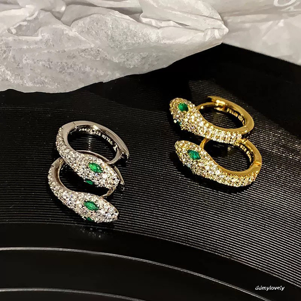 Light Elegant Exquisite Versatile Zircon Green Eye Snake-Shaped Fashion High-End Sense Personality Niche Earrings 250710 ddmylovely ddmylovely ddmylovely