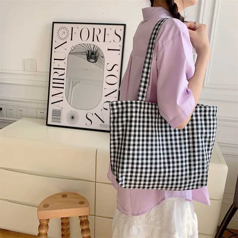 Youda Ladies New Style Canvas Fabric Plaid Shoulder Bag Fashion Simple Handbag Large Casual Capacity shopping Tote Bags R250908