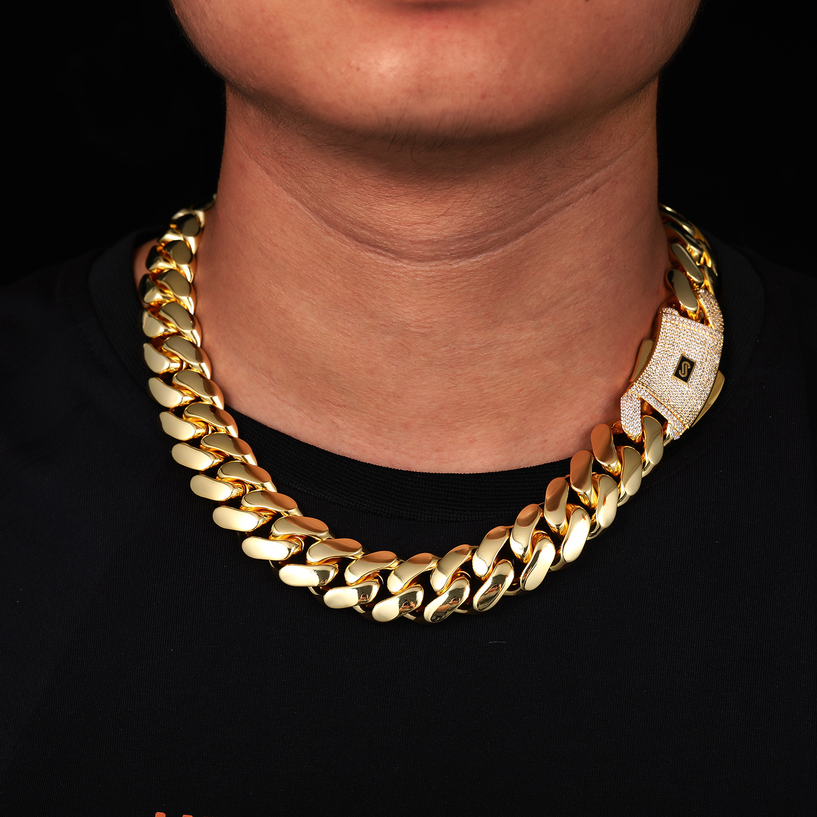Hip Hop Miami Cuban Chain Necklace Chokers High Polished 18K Real Gold Plated 5A Zircons Jewelry