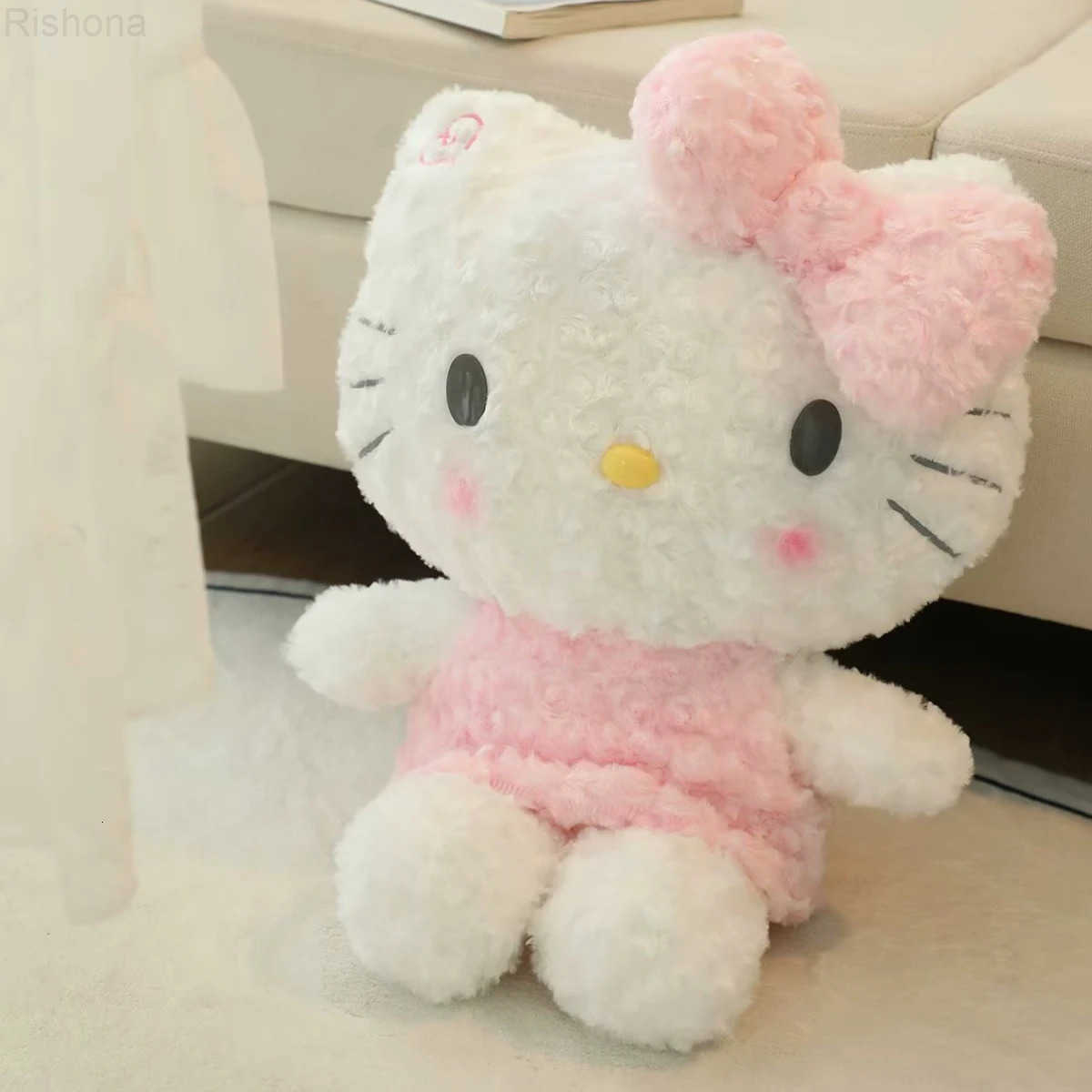 Sanrio Lovely Hello Kitty Plush Toy Fluffy Stuffed Anime Huggable Plushies White Cat Doll Throw Pillow Home Decor Xmas Gifts L250908